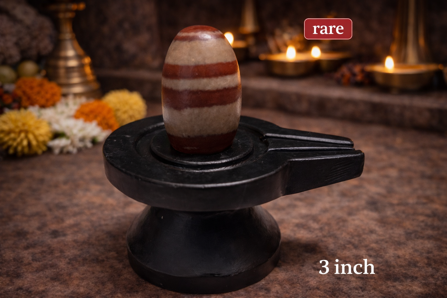 Rare Tripundra Narmadeshwar Shivling with Damru Base